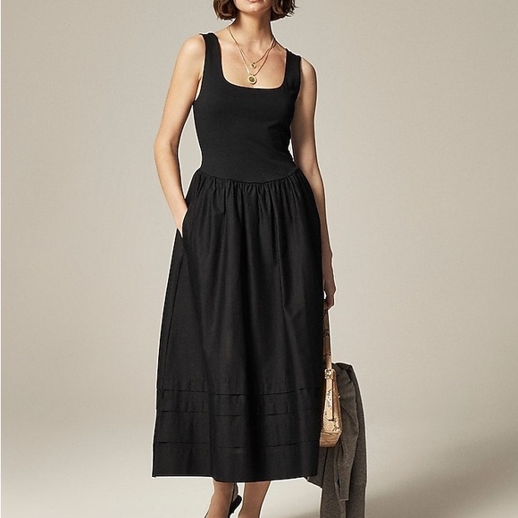 J. Crew Dresses & Skirts - NWT J.Crew Petite Drop-waist mixy dress Black Midi XSP XS Preppy Dark Fairy